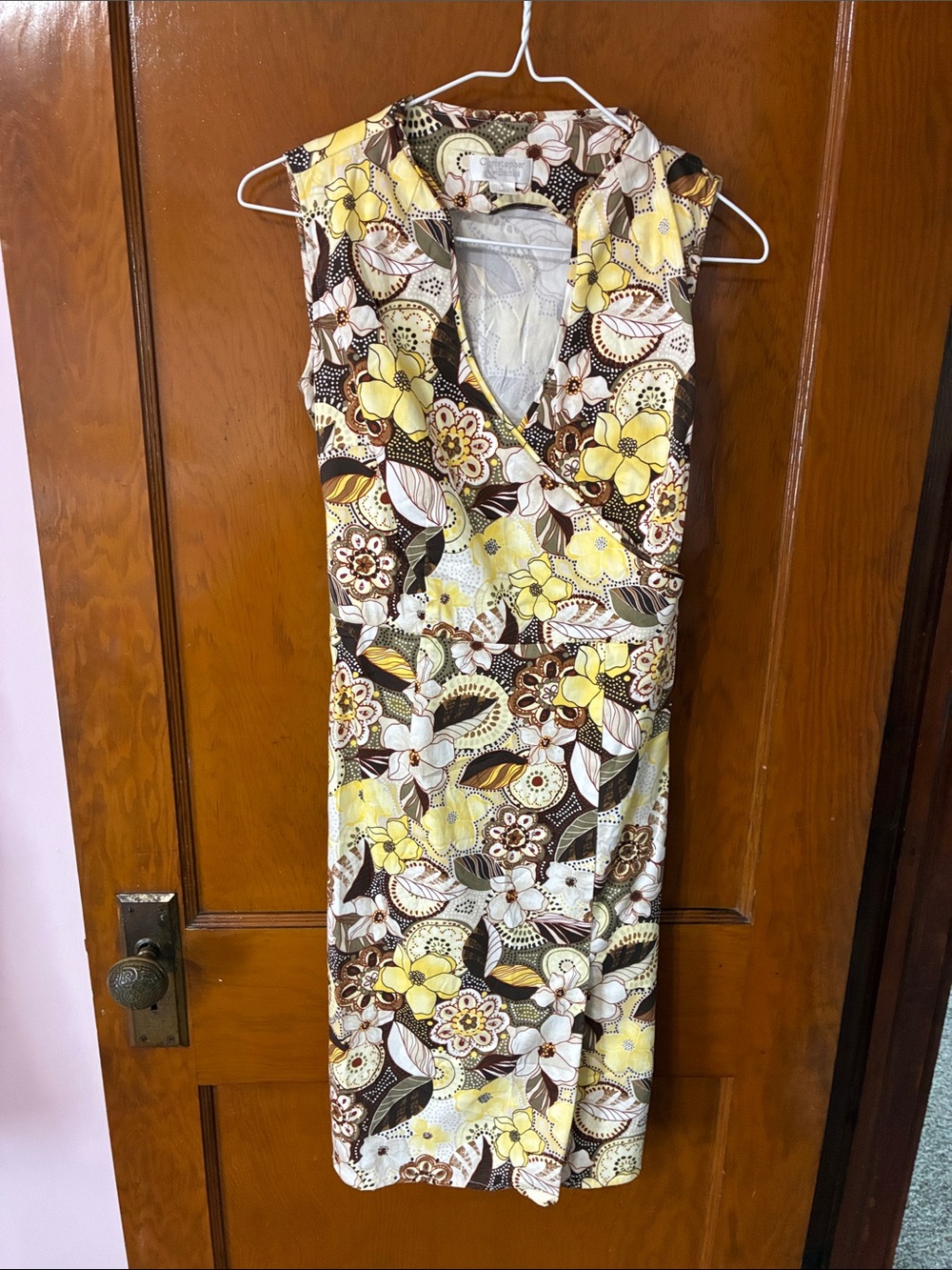 #39 - Christopher & Banks Yellow and Brown Floral Midi Dress
